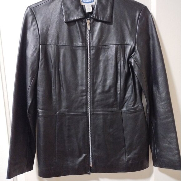 2/$40 Old Navy woman's black leather jacket - Picture 1 of 10